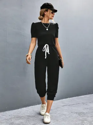Surprise Discount Today MustHave Gift Ideas Round Neck Short Sleeve Jumpsuit