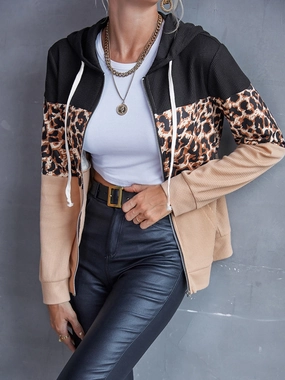 Ivy Lane Drawstring Leopard Zip Up Hooded Jacket Mega Discount Event New Arrival Discount