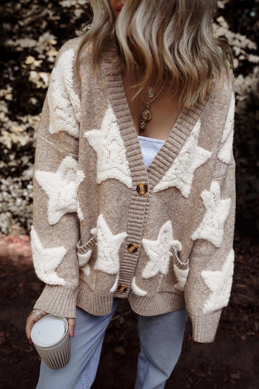Star Button Up Long Sleeve Cardigan Hot Picks Today Last Chance Steal