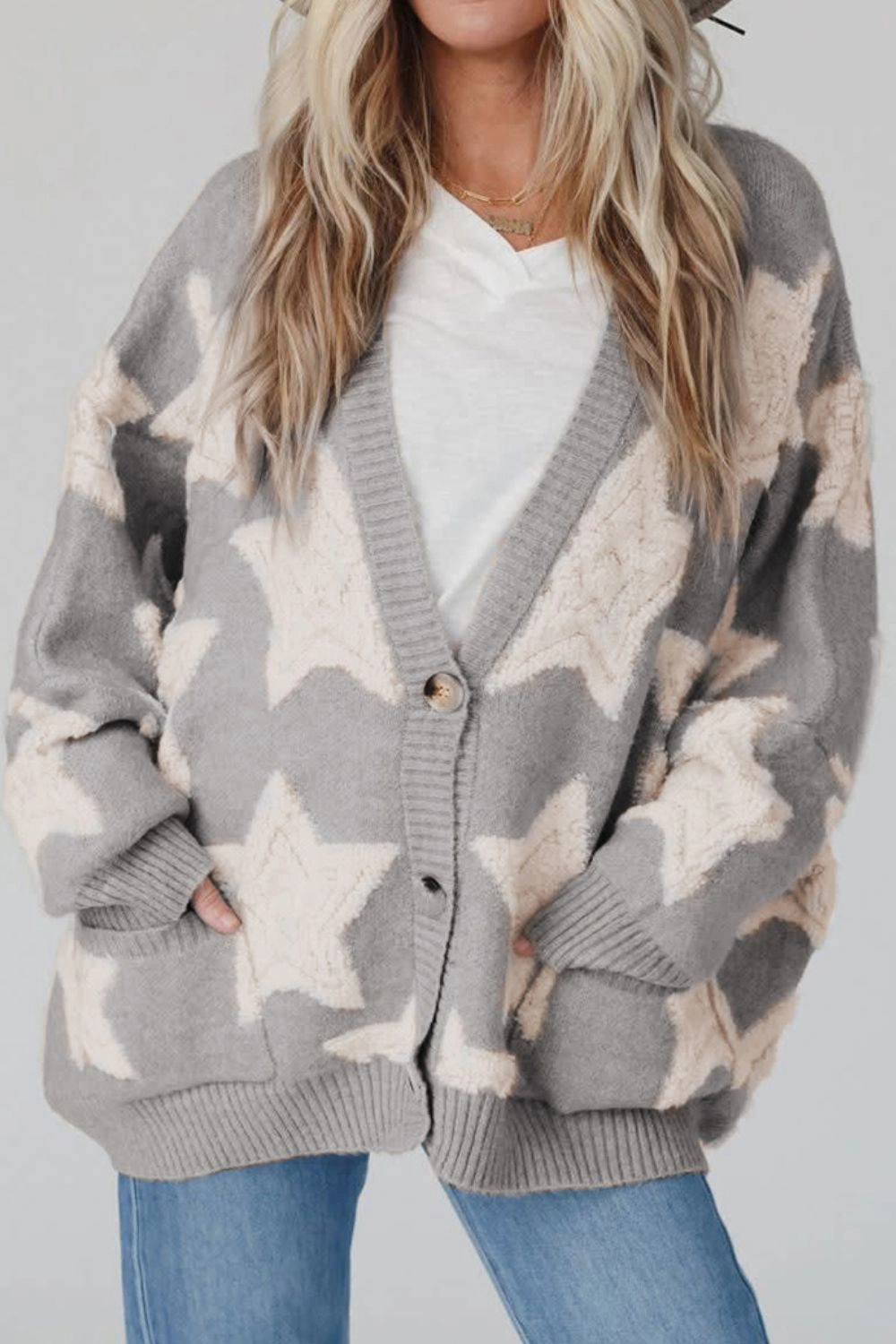 Star Button Up Long Sleeve Cardigan Clearance Steal Today Mega Sale Now