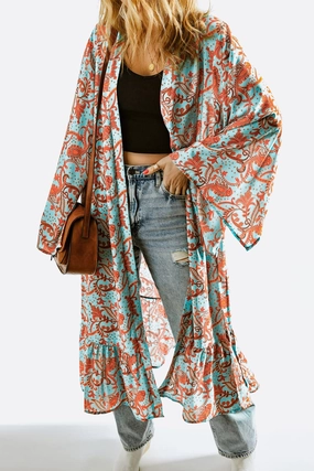 Printed Open Front Duster Cardigan Hot Savings Alert