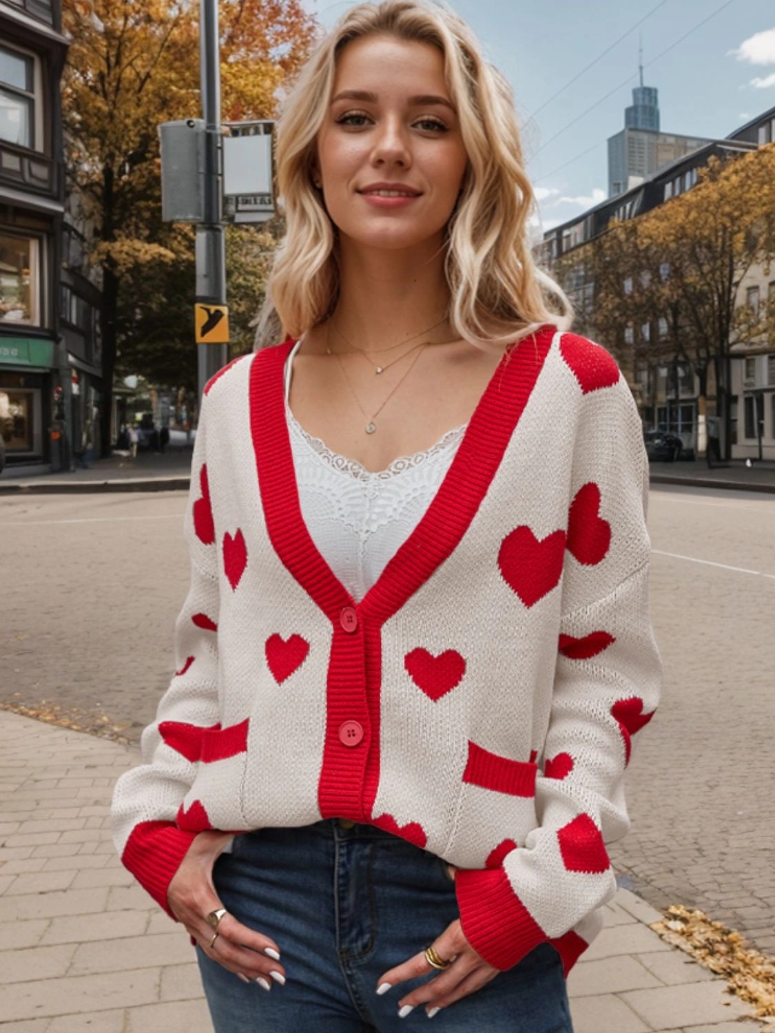 Heart Button Up Dropped Shoulder Long Sleeve Cardigan Today Only Hot Pick