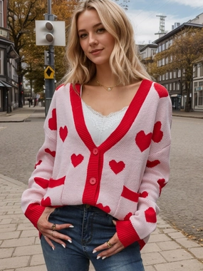 Heart Button Up Dropped Shoulder Long Sleeve Cardigan Mega Discount Today