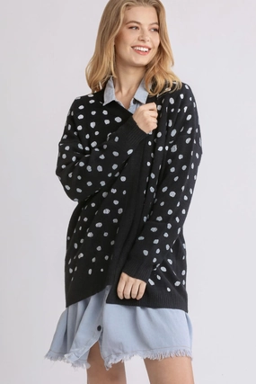 Save More Now Umgee Polka Dot Open Front Drop Shoulder Cardigan