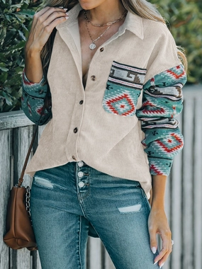 Perfee Pocketed Geometric Collared Neck Shacket Flash Sale Now Limited Time Sale