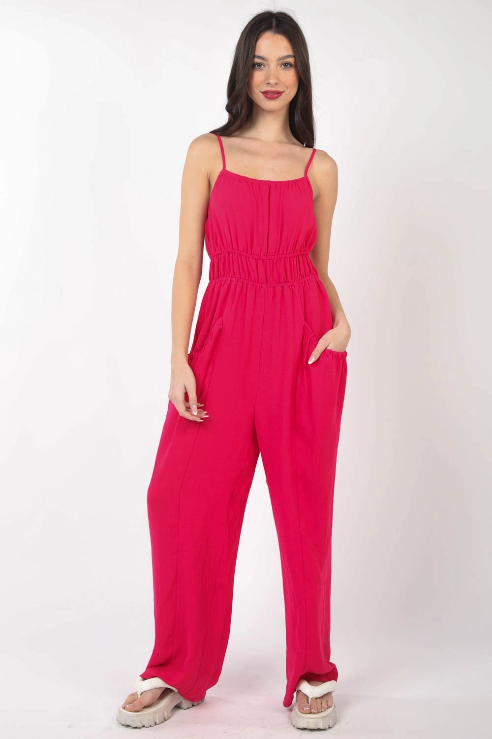 Mega Discount Event Very J Pintuck Detail Woven Sleeveless Jumpsuit