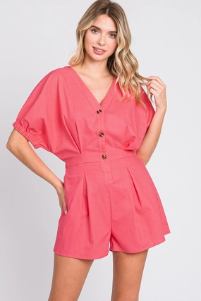 Geegee Half Button V-Neck Linen Romper Weekend Sale Special