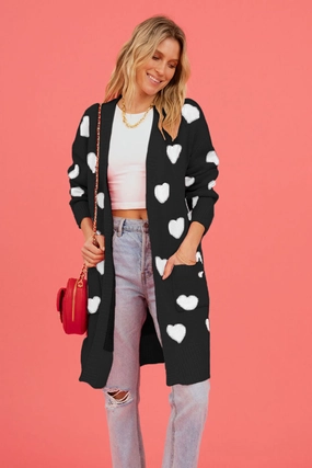 Heart Graphic Open Front Cardigan With Pockets Sale Ending Soon Big Savings Event