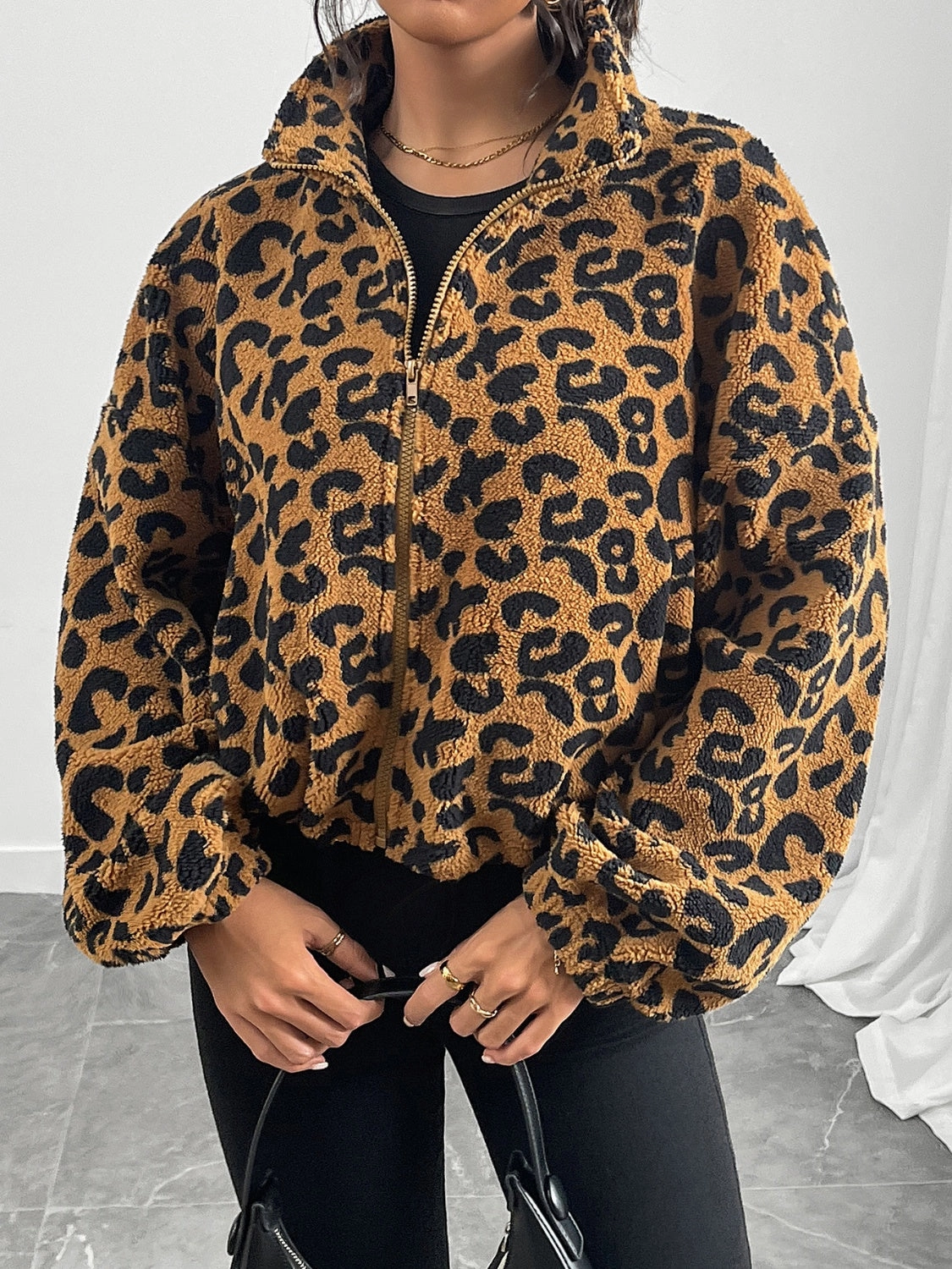 Special Offer Inside Mega Sale Now Leopard Zip Up Long Sleeve Jacket