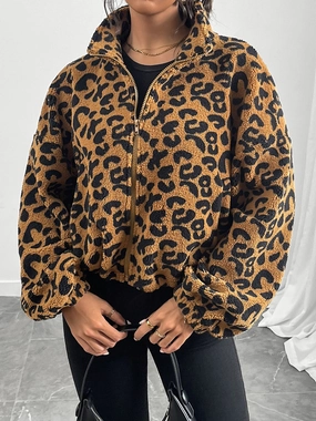 Special Offer Inside Mega Sale Now Leopard Zip Up Long Sleeve Jacket