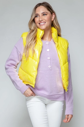 Dont Wait Save Snobbish Zip Up Turtleneck Shiny Quilted Vest