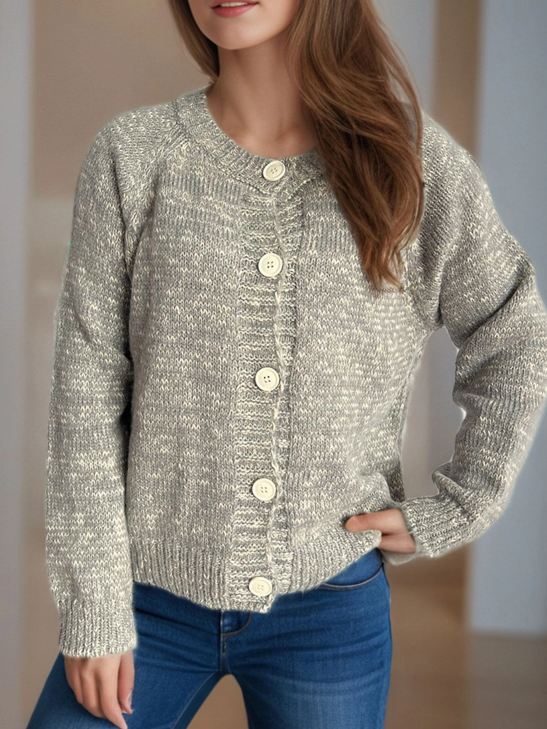 Hot Sale Alert Heathered Button Down Long Sleeve Cardigan