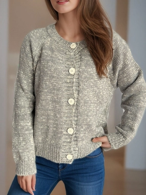 Hot Sale Alert Heathered Button Down Long Sleeve Cardigan