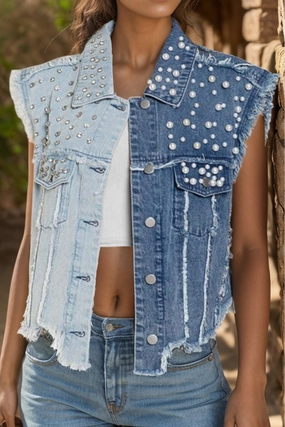 Grab Todays Deal Hot Deals Today Pearl Raw Hem Sleeveless Denim Jacket
