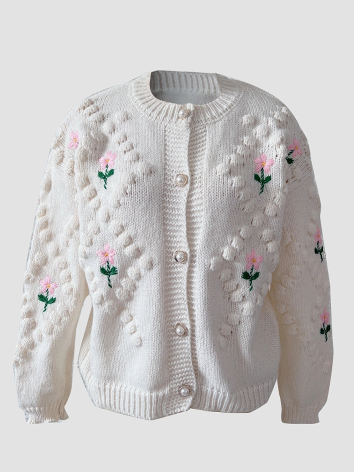 Limited Stock Hot Deal Trending Now Offer Floral Button Up Round Neck Long Sleeve Cardigan