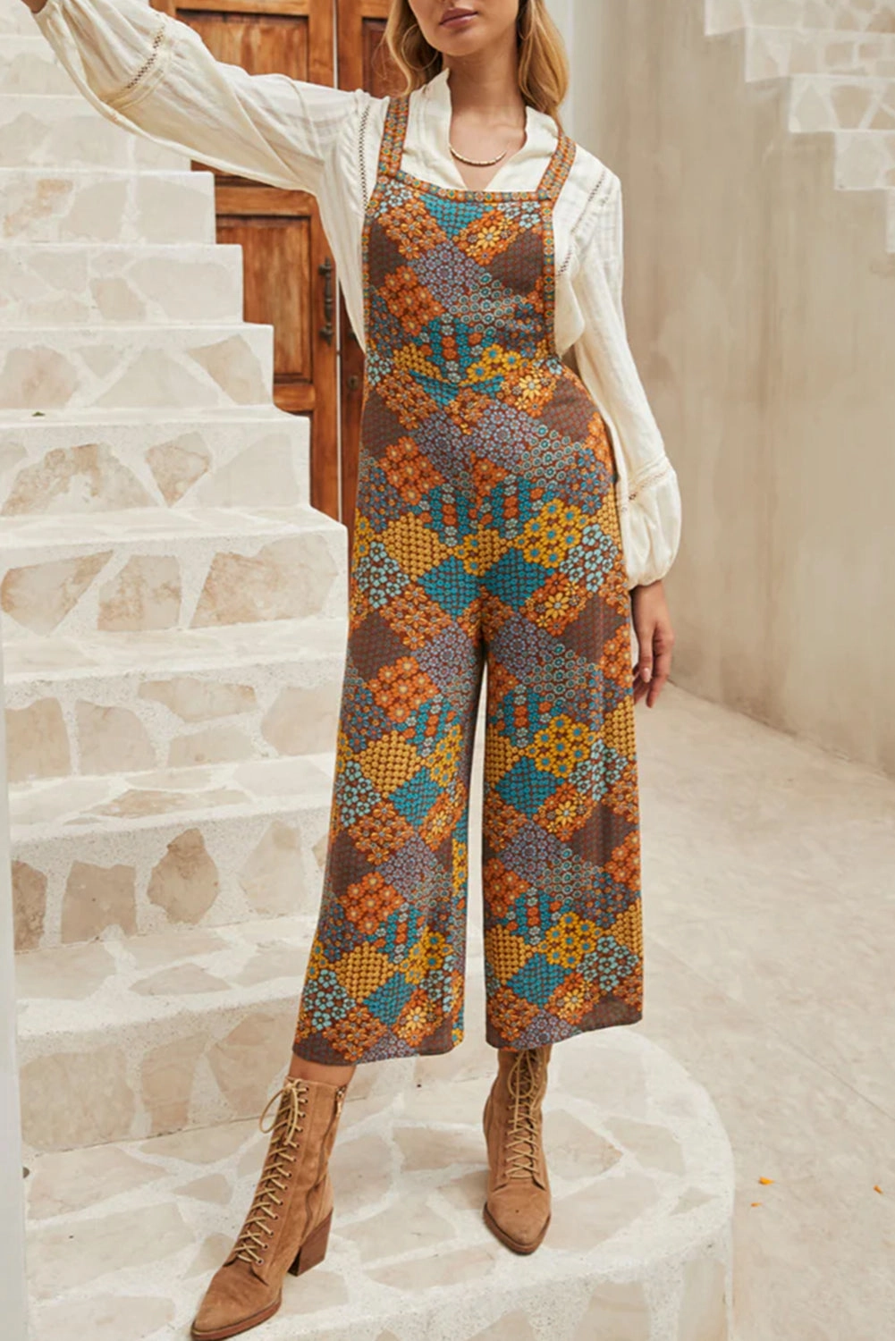 Floral Crisscross Strap Wide Leg Overalls Last Chance Offer Dont Miss Big Savings