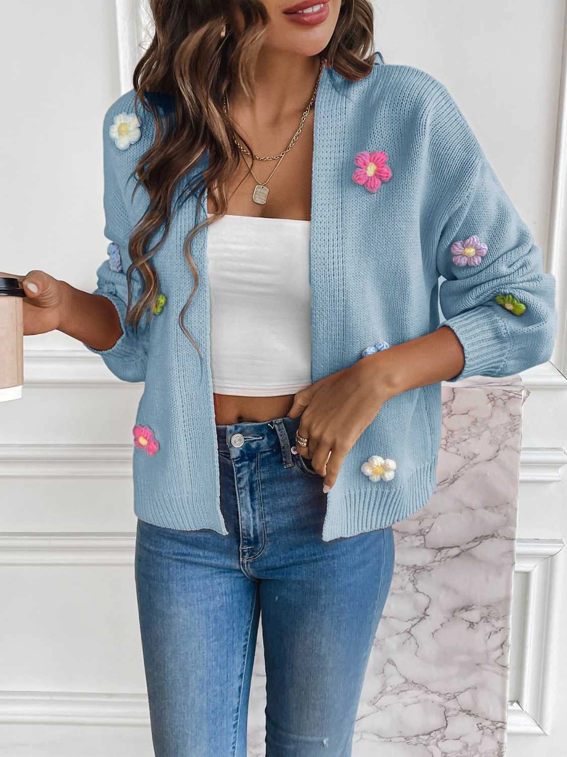 Floral Long Sleeve Open Front Cardigan Save More Online Big Price Drop