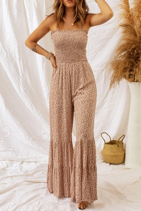 Floral Spaghetti Strap Smocked Wide Leg Jumpsuit Grab the Deal Now