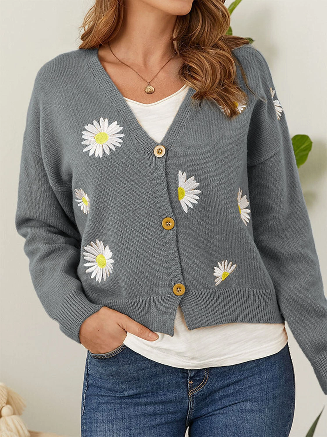 Flower Button Front Dropped Shoulder Cardigan Flash Sale Alert