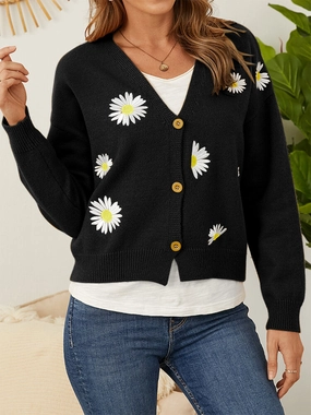 Grab the Deal Now Today Only Offer Flower Button Front Dropped Shoulder Cardigan