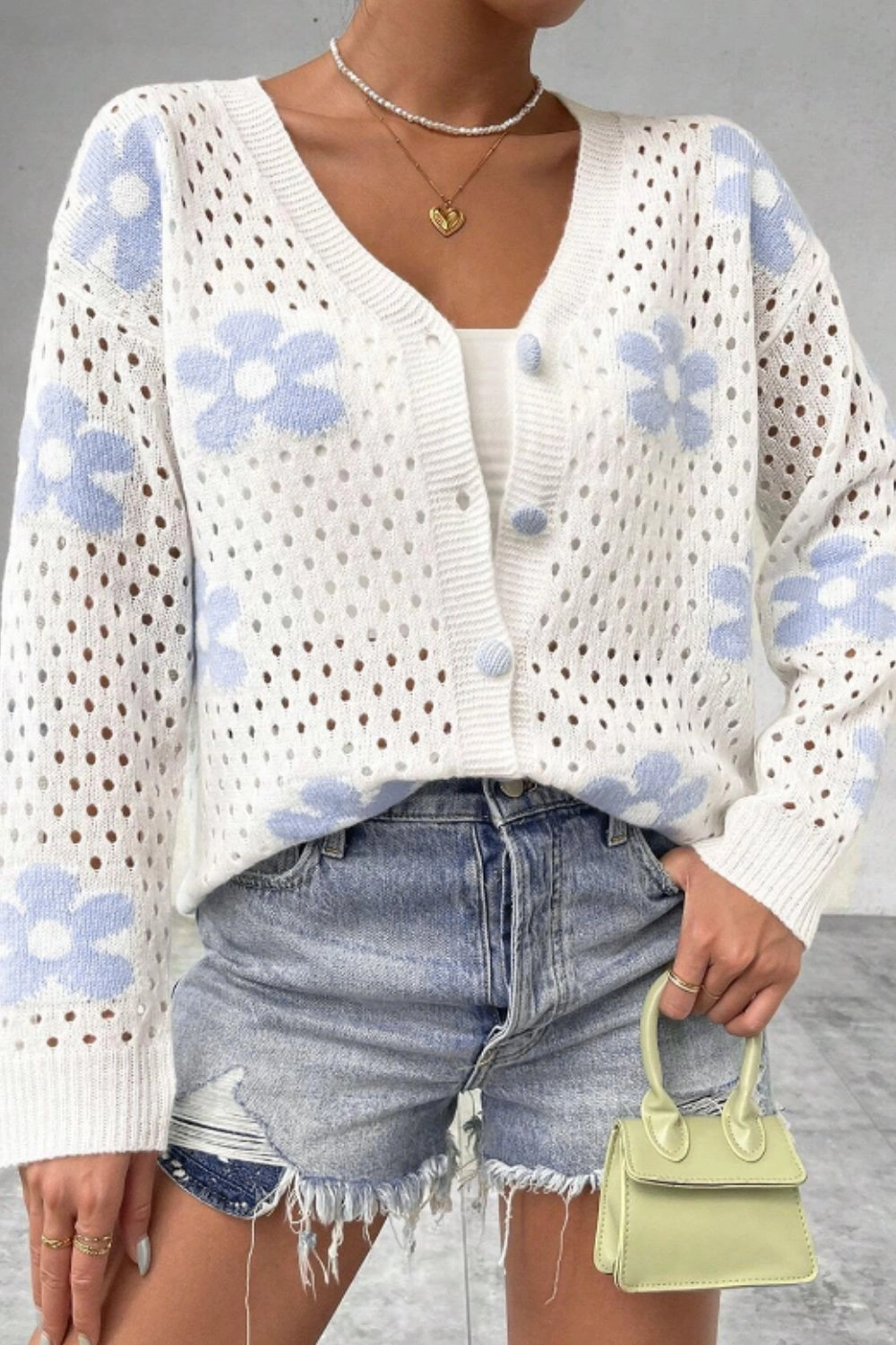 Flower Hollowed Out Button Down Long Sleeve Cardigan Gift Ideas Galore Today Only Hot Sale