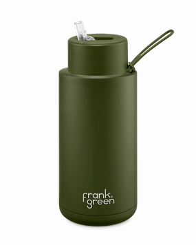 Frank Green Ceramic Reusable Bottle 34Oz/1 Litre With Straw Lid - Khaki Special Price Today Deal Frenzy Today