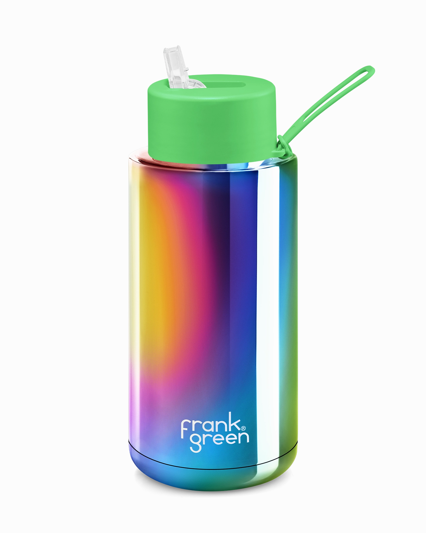 Frank Green Chrome Rainbow Ceramic Reusable Bottle 34Oz/1 Litre With Straw Lid - Neon Green Dont Miss This Deal Price Drop Today