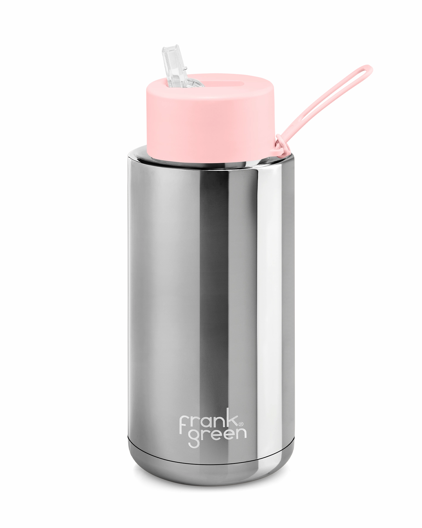 Grab the Deal Now Frank Green Chrome Silver Ceramic Reusable Bottle 34Oz/1 Litre With Straw Lid - Blushed