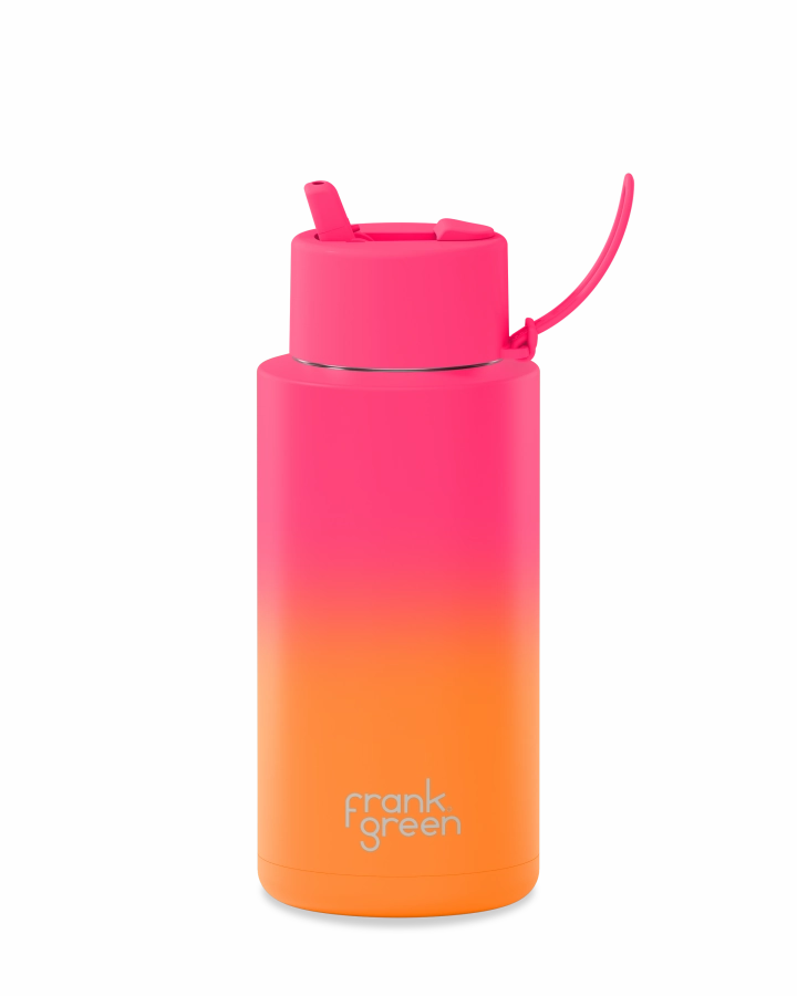 Dont Miss Hot Deals Price Slash Today Frank Green Gradient Ceramic Reusable Bottle 34Oz/1 Litre With Straw Lid - Summer Sunset