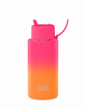 Dont Miss Hot Deals Price Slash Today Frank Green Gradient Ceramic Reusable Bottle 34Oz/1 Litre With Straw Lid - Summer Sunset