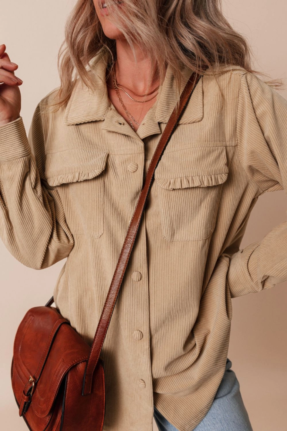 Daily Clearance Deal Shop the Best Deals Frill Button Up Long Sleeve Shacket