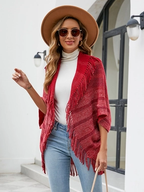 Grab It Before Gone Special Online Offer Fringe Detail Open Front Poncho