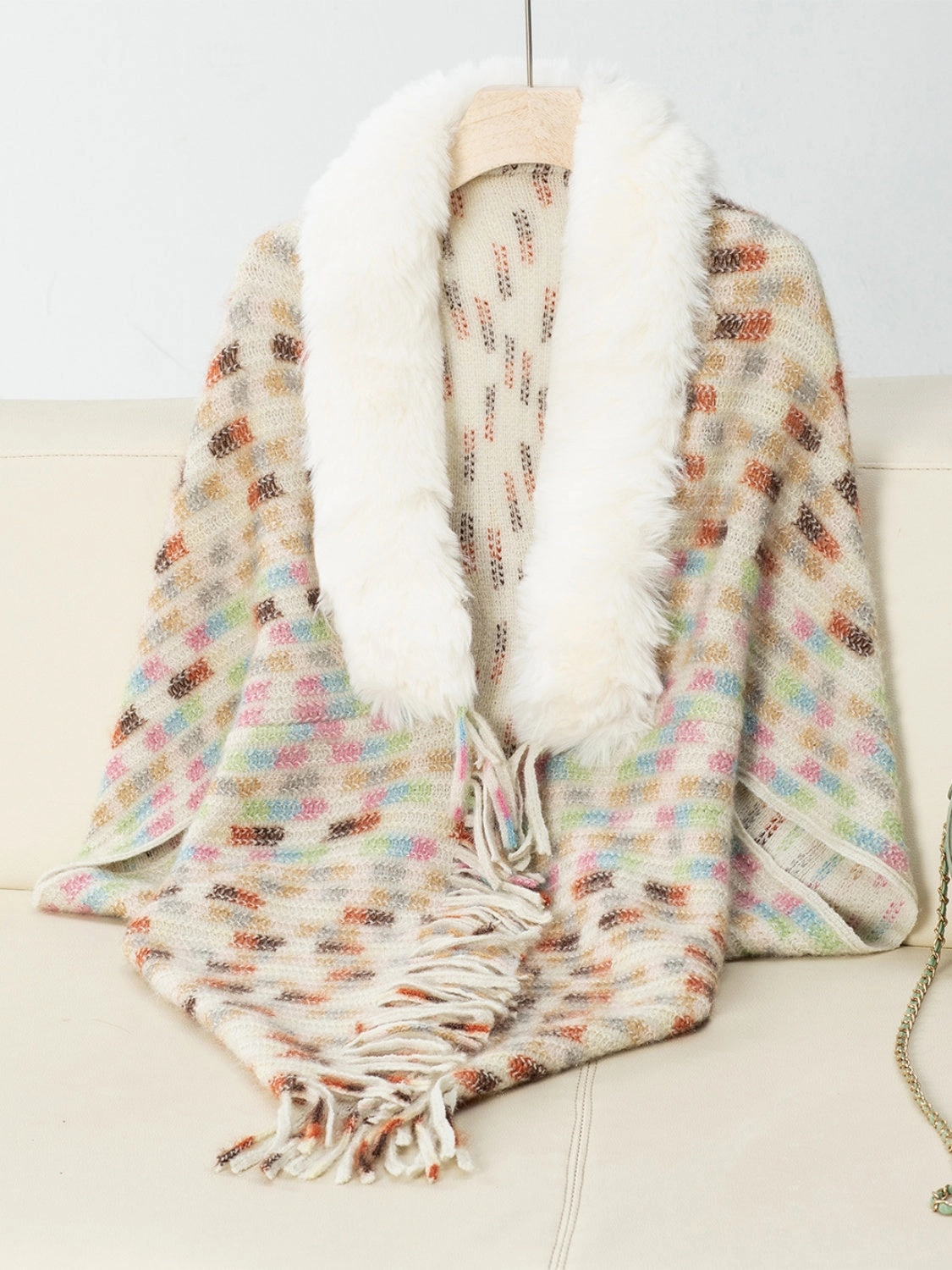 Fringe Fuzzy Open Front Poncho Mega Savings Now