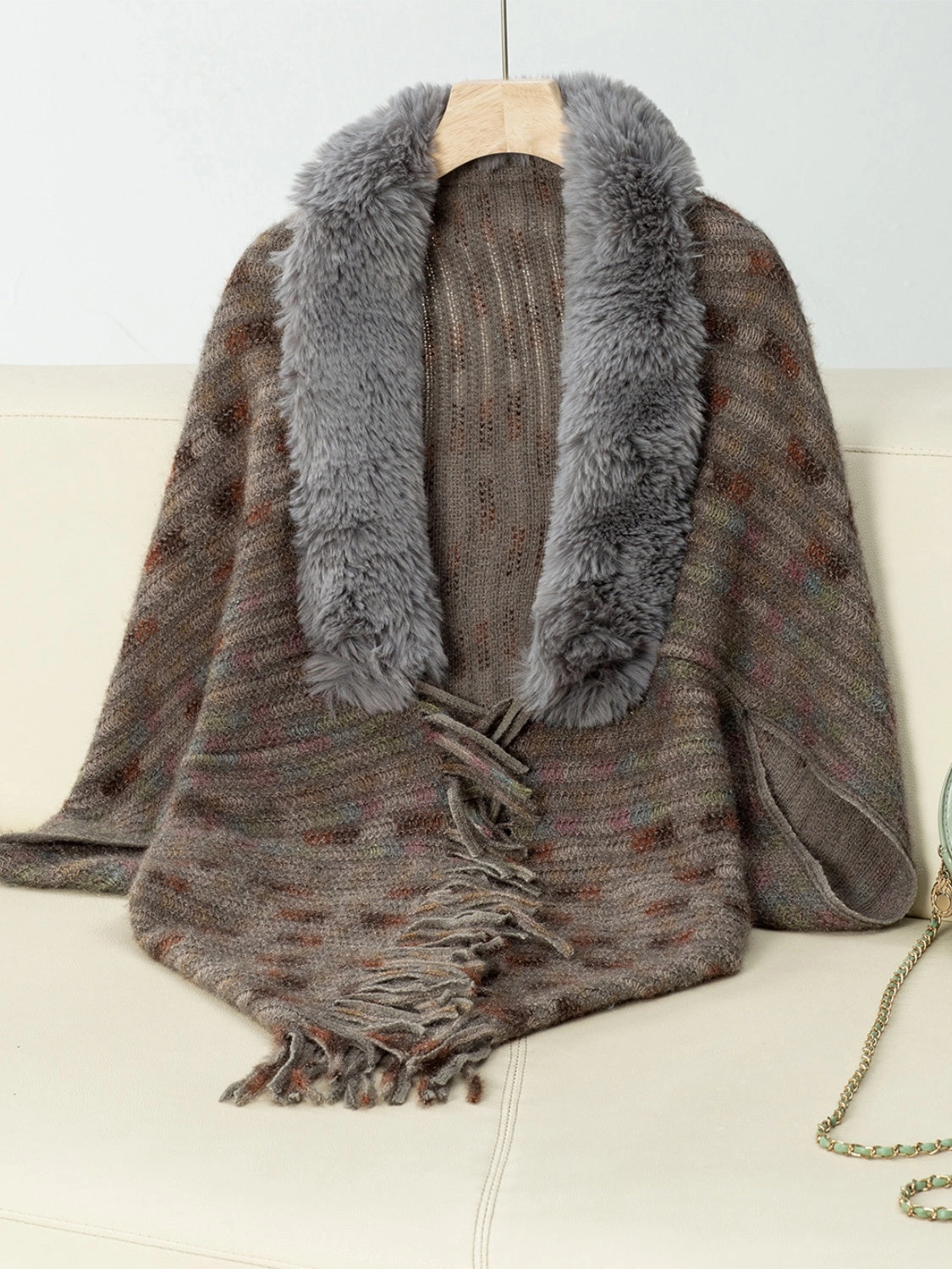 Hot Offer Inside Fringe Fuzzy Open Front Poncho
