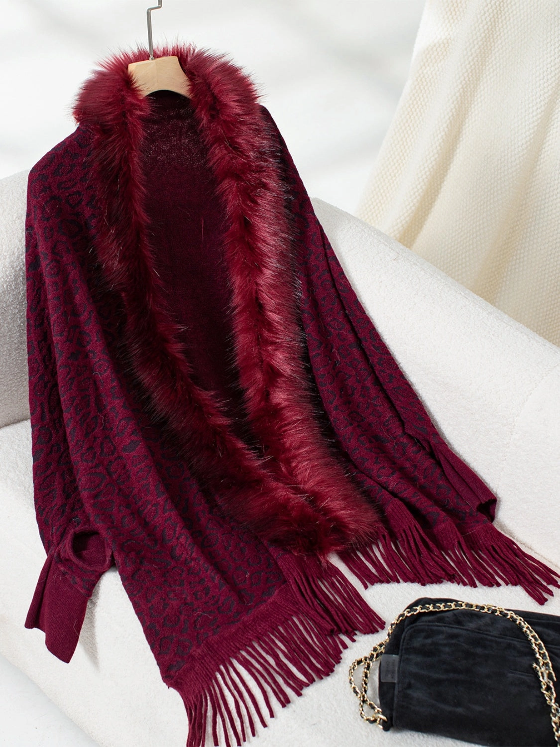 Today Only Special Online Exclusive Deal Fringe Leopard Open Front Long Sleeve Poncho
