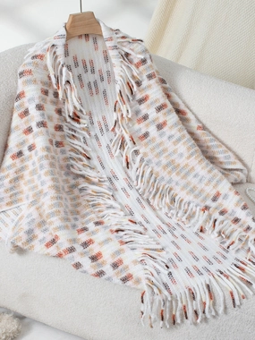 Perfect Gift Offer Fringe Open Front Half Sleeve Poncho