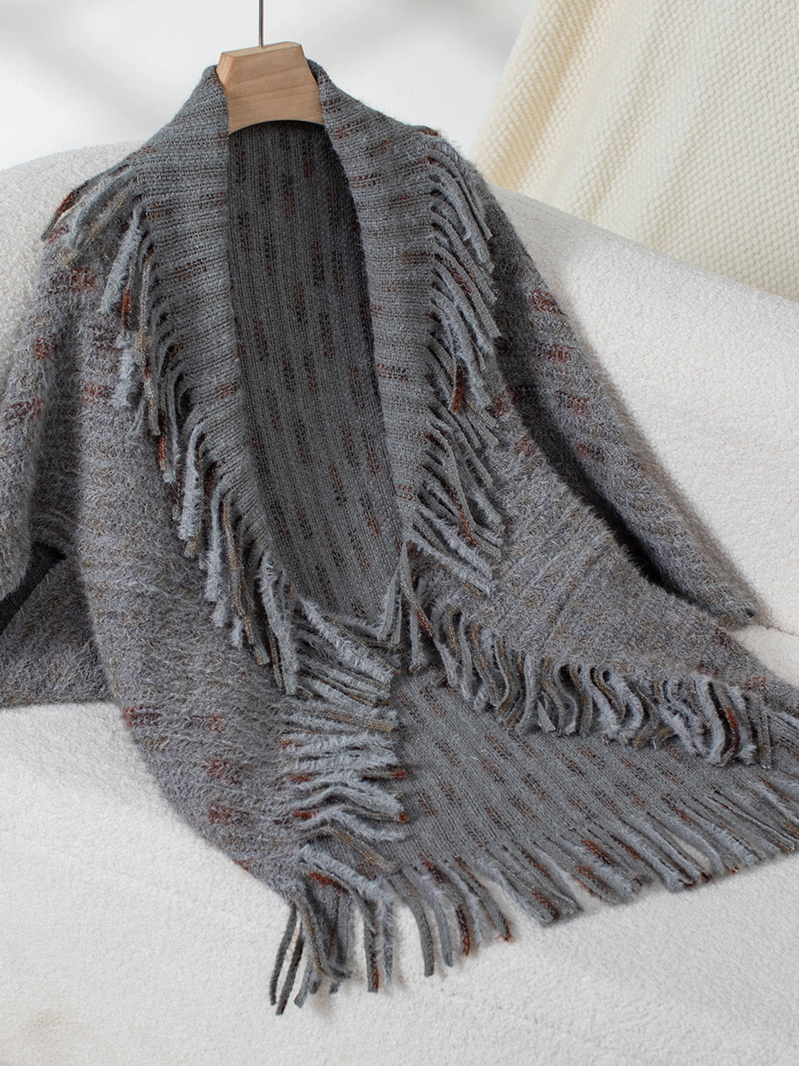 Online Exclusive Steal Fringe Open Front Half Sleeve Poncho