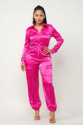 Limited Edition Offer Front Zipper Pockets Top And Pants Jumpsuit