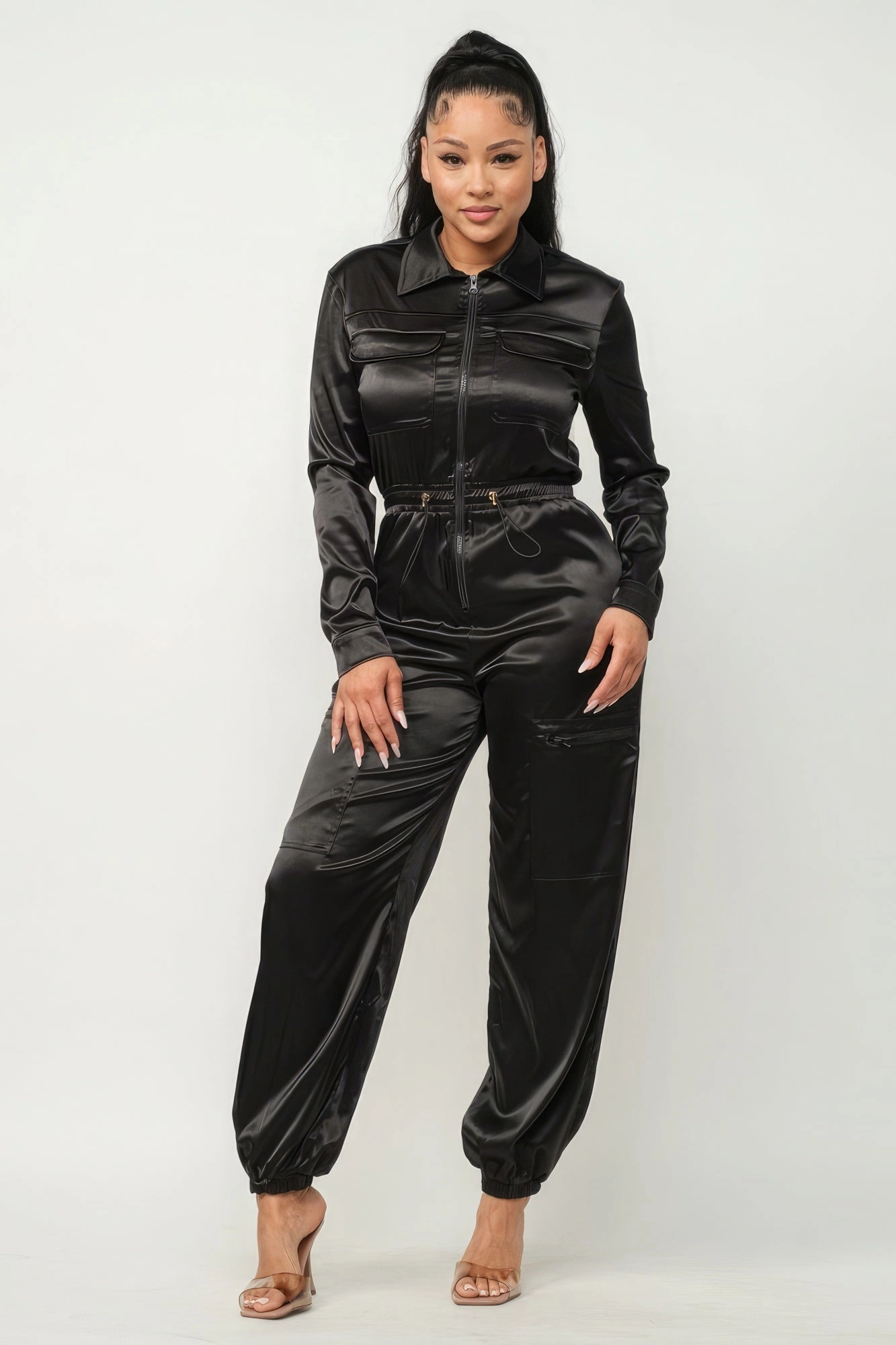 Front Zipper Pockets Top And Pants Jumpsuit New Arrival Discount Best Seller Discount