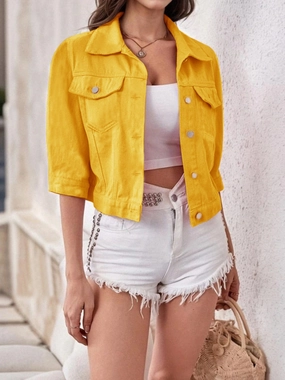Trending Hot Picks Hot Pick Sale Full Size Cropped  Denim Jacket Plus Size