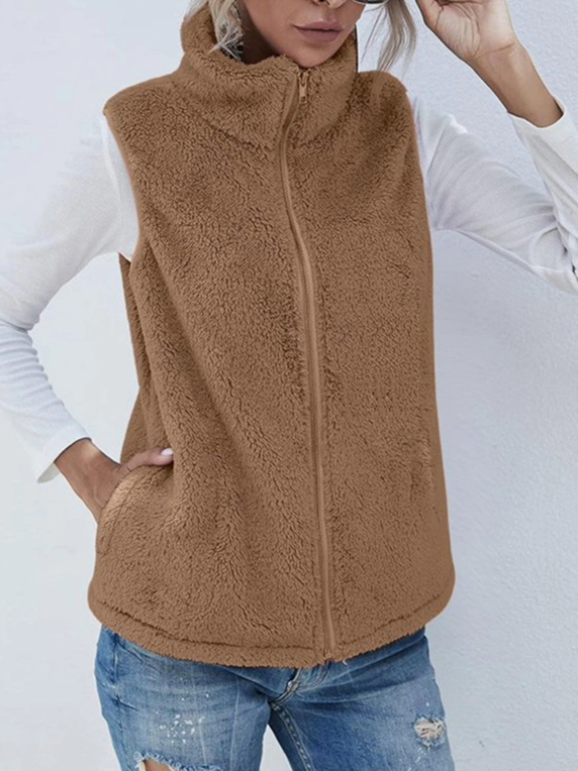 Full Size Fuzzy Zip Up Vest Coat With Pockets Shop Hot Picks Special Steal Event