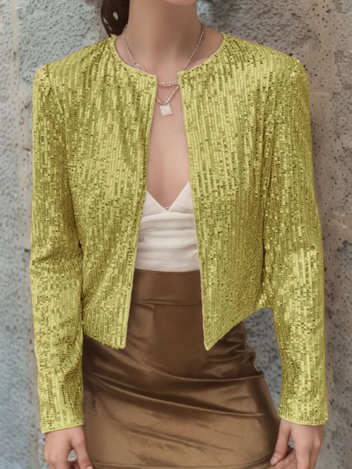 Dont Miss Todays Deal Full Size Sequin Open Front Cropped Jacket