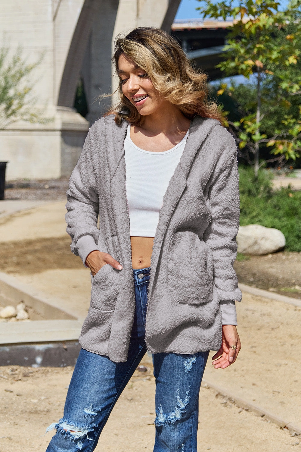 Full Size Teddy Hooded Jacket With Pockets Mega Savings Now