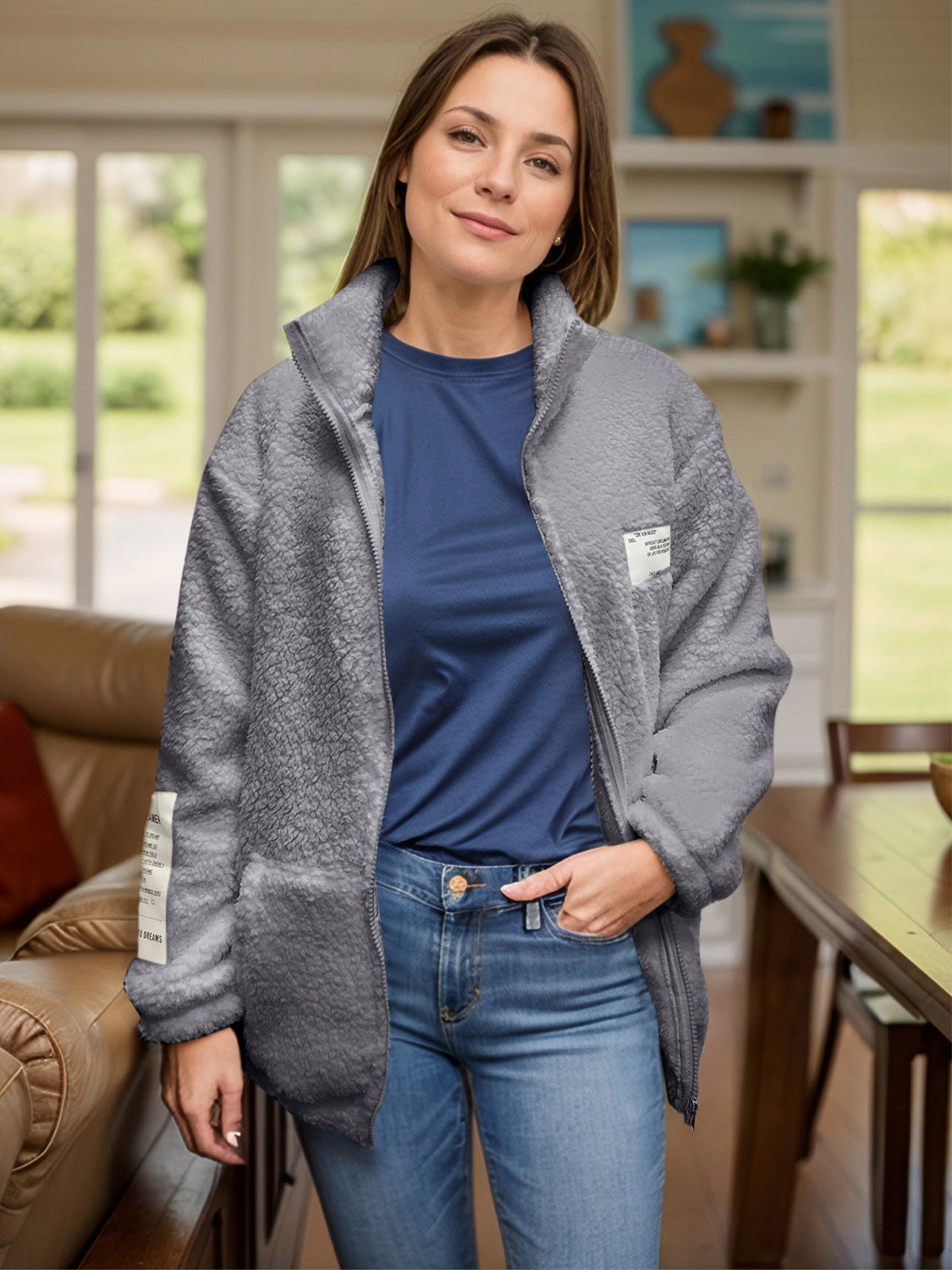 Hot Sale Alert Save More Online Full Size Turtleneck Zip Up Long Sleeve Sherpa Jacket