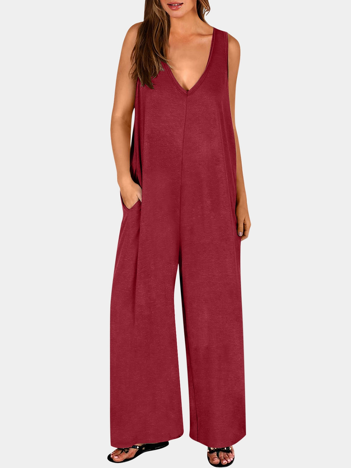 Full Size V-Neck Wide Strap Jumpsuit Grab Your Hot Pick Save Big Today