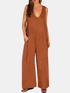 Best Deal Online Full Size V-Neck Wide Strap Jumpsuit