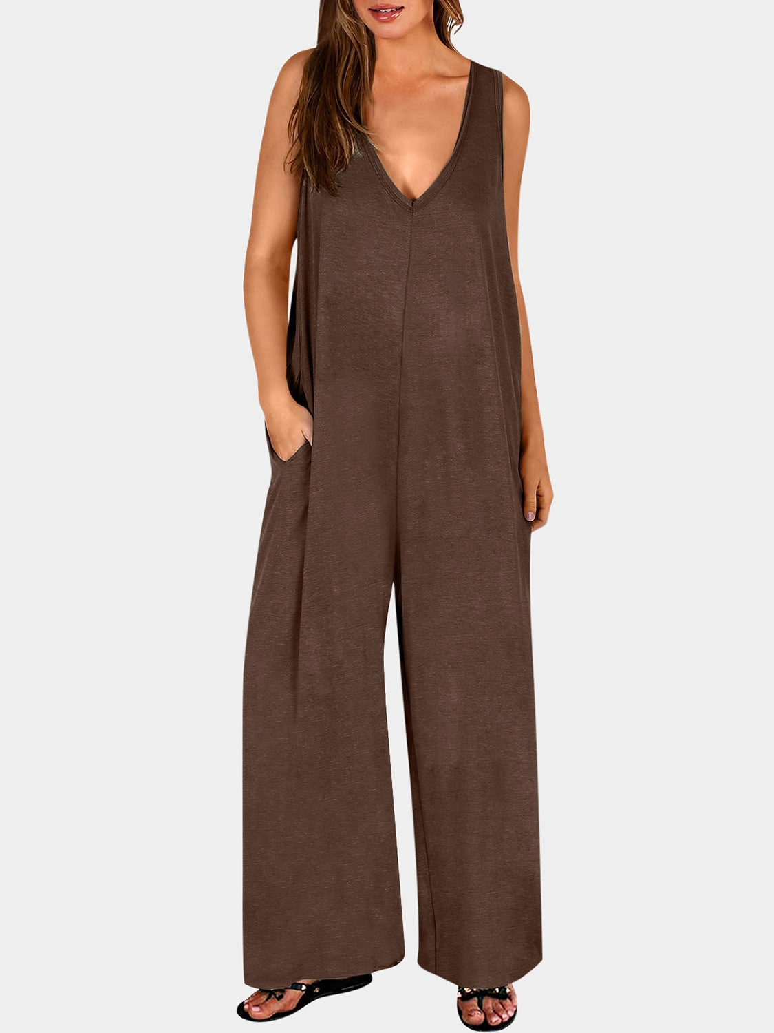 Flash Discount Today Full Size V-Neck Wide Strap Jumpsuit