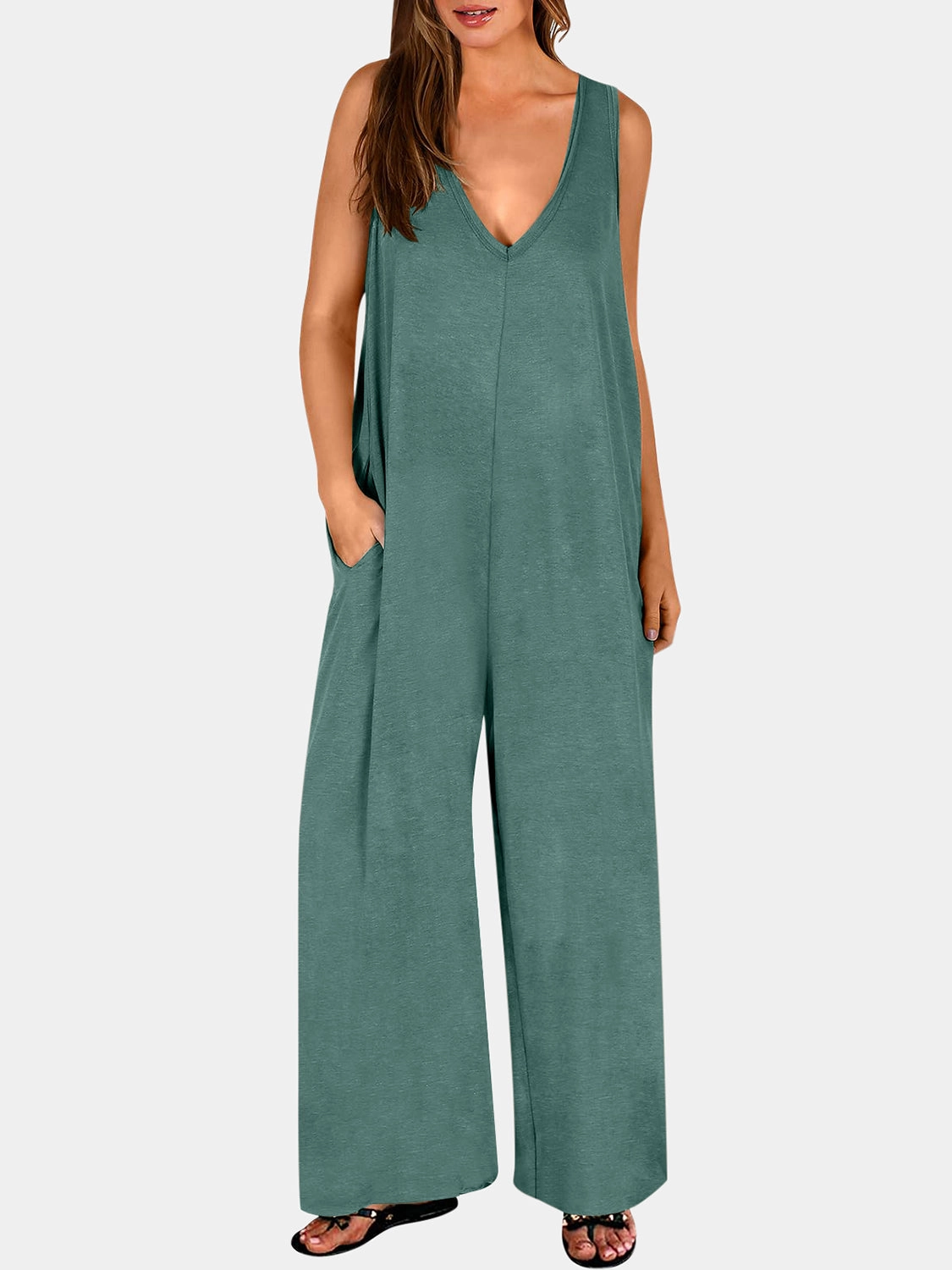 Special Savings Today Full Size V-Neck Wide Strap Jumpsuit