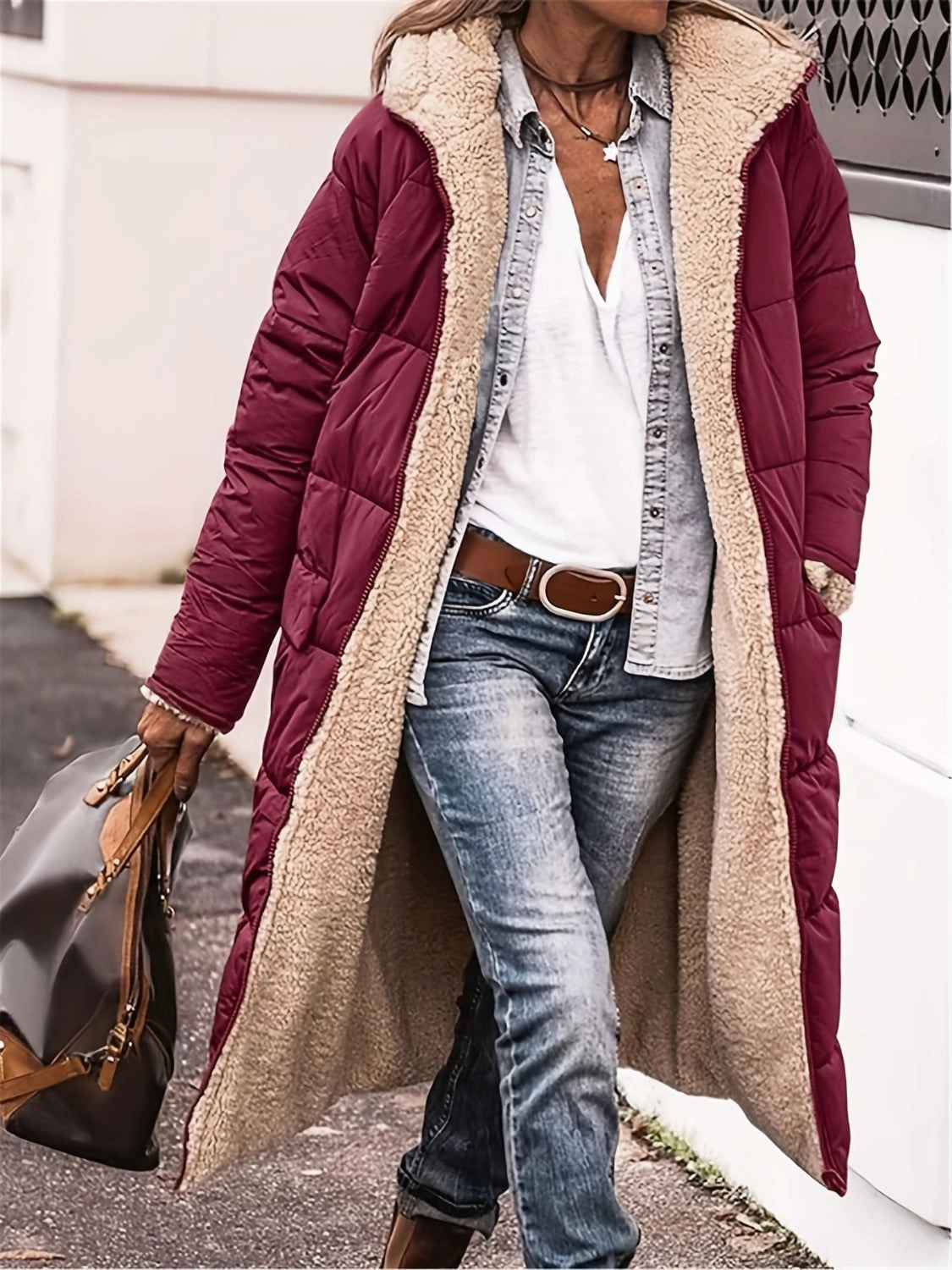 Full Size Zip Up Sherpa Hooded Coat Limited Time Offer