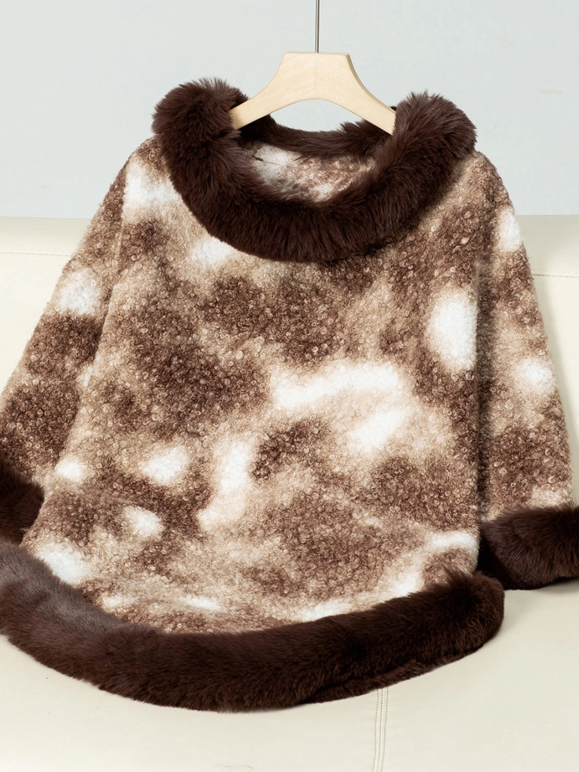 Furry Contrast Three-Quarter Poncho Flash Deal Today Dont Miss Out